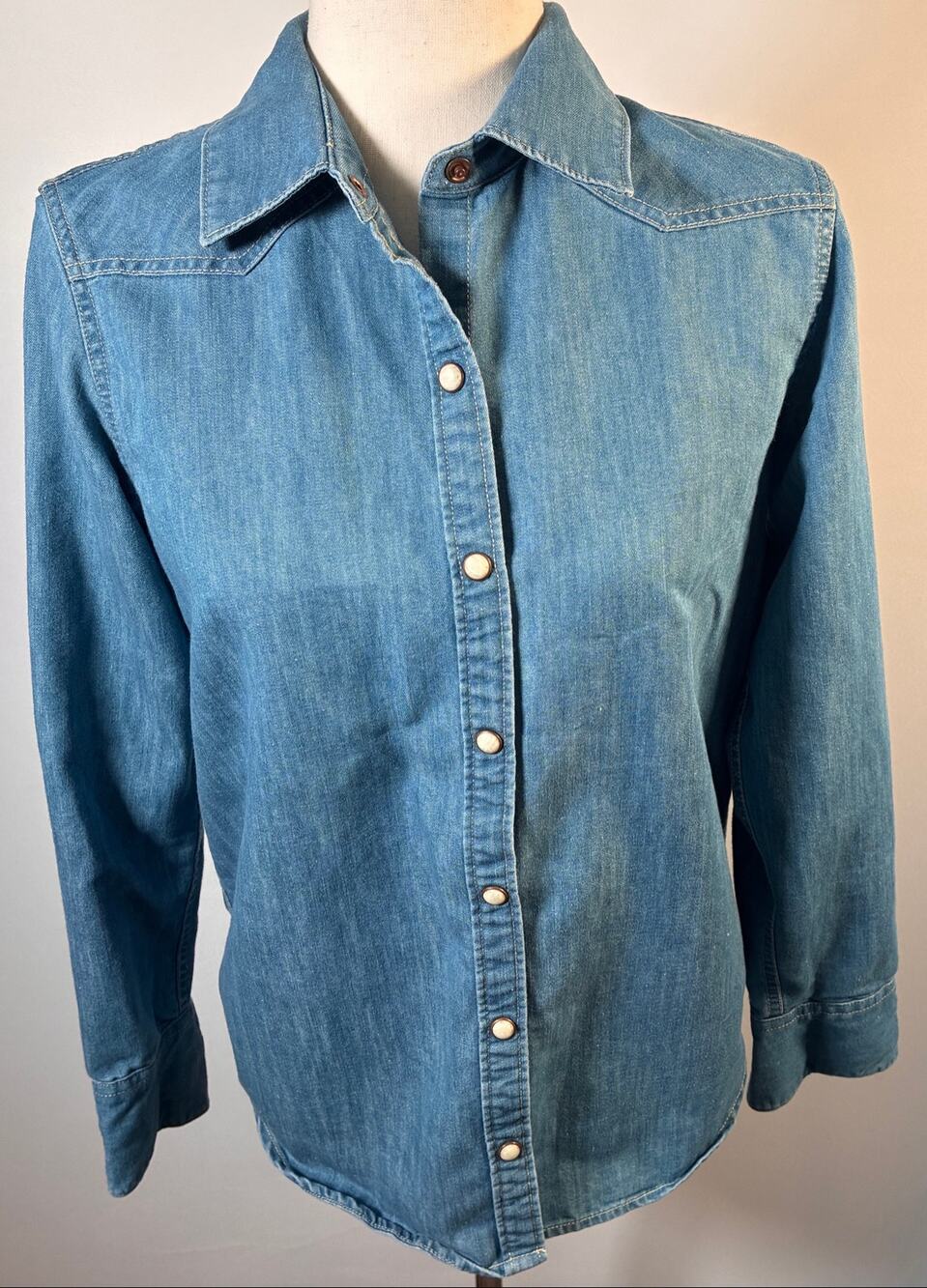 Faherty Indigo Western Denim Snap Button Shirt Womens M